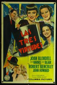 d327 THREE GIRLS ABOUT TOWN Argentinean movie poster '41 Blondell