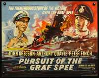 e484 PURSUIT OF THE GRAF SPEE English half-sheet movie poster '56 Powell