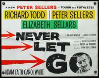 e414 NEVER LET GO English half-sheet movie poster '62 Peter Sellers