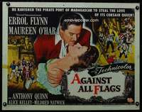e023 AGAINST ALL FLAGS half-sheet movie poster '52 Errol Flynn, O'Hara