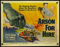 e049 ARSON FOR HIRE half-sheet movie poster '58 cool fire truck image!