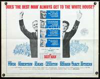 e075 BEST MAN half-sheet movie poster '64 Henry Fonda, Gore Vidal