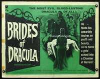e109 BRIDES OF DRACULA half-sheet movie poster '60 Hammer, Peter Cushing