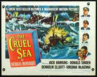 e161 CRUEL SEA style A half-sheet movie poster '53 Jack Hawkins, WWII!