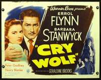 e163 CRY WOLF style B half-sheet movie poster '47 Errol Flynn, Stanwyck