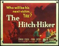 e285 HITCH-HIKER half-sheet movie poster '53 Edmond O'Brien, Ida Lupino
