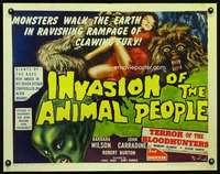e302 INVASION OF ANIMAL PEOPLE/TERROR OF BLOODHUNTERS half-sheet movie poster '62