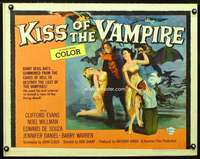 e322 KISS OF THE VAMPIRE half-sheet movie poster '63 Hammer devil bats!
