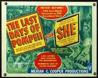 e332 LAST DAYS OF POMPEII/SHE style B half-sheet movie poster '48 epics!