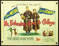 e397 MR BELVEDERE GOES TO COLLEGE half-sheet movie poster '49 Shirley!