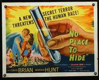 e430 NO PLACE TO HIDE style B half-sheet movie poster '56 test tube c/u!