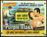 e483 PURPLE MASK half-sheet movie poster '55 masked avenger Tony Curtis!