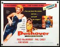 e486 PUSHOVER A half-sheet movie poster '54 MacMurray, sexy Kim Novak!