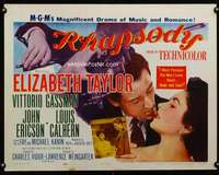 e500 RHAPSODY style B half-sheet movie poster '54 Liz Taylor, Gassman