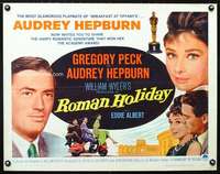 e511 ROMAN HOLIDAY half-sheet movie poster R62 Audrey Hepburn, Greg Peck
