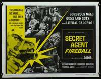 e522 SECRET AGENT FIREBALL half-sheet movie poster '66 James Bond rip-off!
