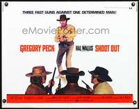 e529 SHOOT OUT half-sheet movie poster '71 gunfighting Gregory Peck!