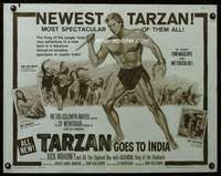 e580 TARZAN GOES TO INDIA half-sheet movie poster '62 Jock Mahoney