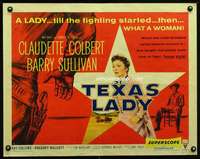 e584 TEXAS LADY half-sheet movie poster '55 Claudette Colbert, Sullivan