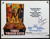 e595 THREE TOUGH GUYS signed half-sheet movie poster '74 Fred Williamson