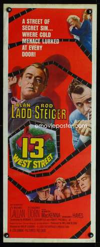 f152 13 WEST STREET insert movie poster '62 Alan Ladd, Rod Steiger