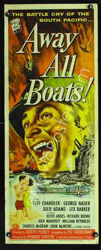 f196 AWAY ALL BOATS insert movie poster '56 cool Reynold Brown art!