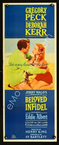 f210 BELOVED INFIDEL insert movie poster '59 Greg Peck, Deborah Kerr