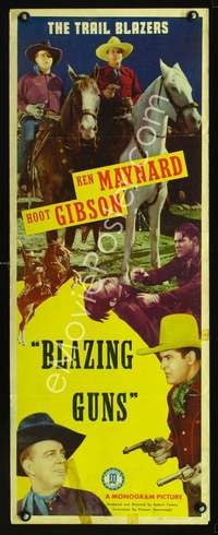 f239 BLAZING GUNS insert movie poster '43 Hoot Gibson, Ken Maynard
