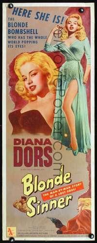 f242 BLONDE SINNER insert movie poster '56 sexy bad girl Diana Dors!