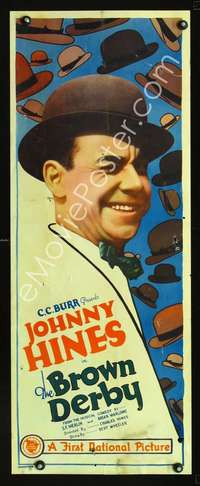f259 BROWN DERBY insert movie poster '26 Johnny Hines in cool hat!