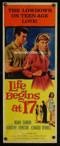 f406 LIFE BEGINS AT 17 insert movie poster '58 teen sex & love!