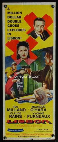 f409 LISBON insert movie poster '56 Ray Milland, Maureen O'Hara