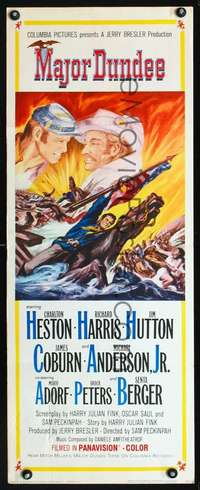 f427 MAJOR DUNDEE insert movie poster '65 Peckinpah, Charlton Heston