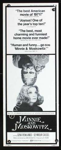 f438 MINNIE & MOSKOWITZ insert movie poster '72 Cassavetes, Rowlands