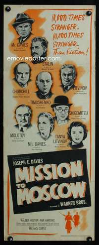 f439 MISSION TO MOSCOW insert movie poster '43 Walter Huston, Curtiz