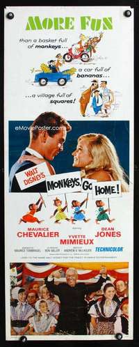 f444 MONKEYS GO HOME insert movie poster '67 Walt Disney, Chevalier