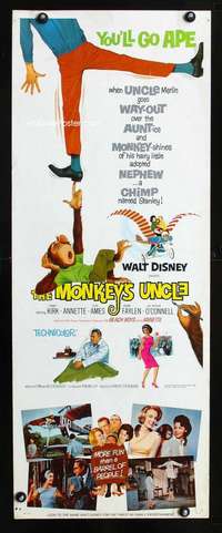 f445 MONKEY'S UNCLE insert movie poster '65 Annette Funnicello w/ape!
