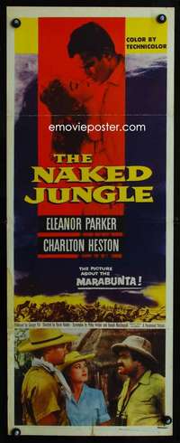 f453 NAKED JUNGLE insert movie poster '54 Charlton Heston, George Pal