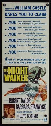 f458 NIGHT WALKER insert movie poster '65 William Castle, Stanwyck