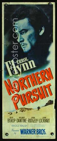f462 NORTHERN PURSUIT insert movie poster '43 Mountie Errol Flynn!