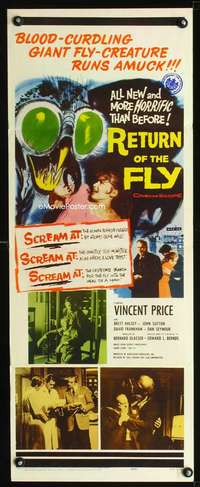 f494 RETURN OF THE FLY insert movie poster '59 Vincent Price, sci-fi!