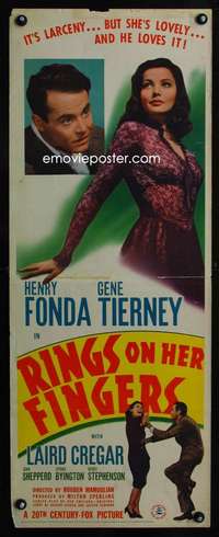 f499 RINGS ON HER FINGERS insert movie poster '42 Gene Tierney, Fonda