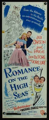 f507 ROMANCE ON THE HIGH SEAS insert movie poster '48 1st Doris Day!
