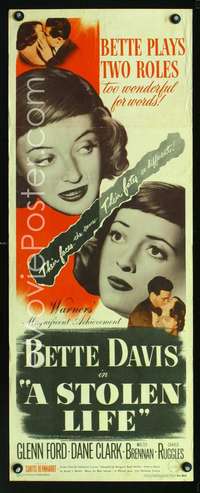 f557 STOLEN LIFE insert movie poster '46 Bette Davis, Glenn Ford