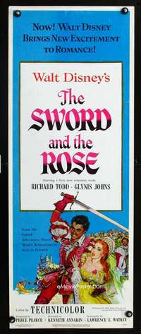 f568 SWORD & THE ROSE insert movie poster '53 Disney, Richard Todd