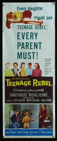 f576 TEENAGE REBEL insert movie poster '56 Ginger Rogers, Rennie