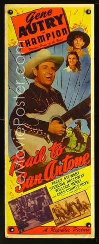 f608 TRAIL TO SAN ANTONE insert movie poster '47 Gene Autry w/guitar!