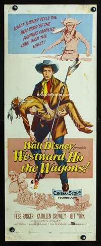 f630 WESTWARD HO THE WAGONS insert movie poster '57 Fess Parker