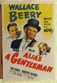 h034 ALIAS A GENTLEMAN one-sheet movie poster '48 Wallace Beery, Tom Drake