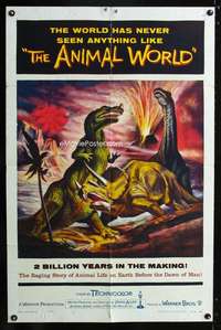 h044 ANIMAL WORLD one-sheet movie poster '56 great artwork of dinosaurs!